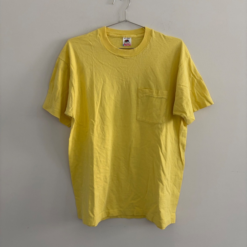 Vintage Fruit of the Loom Single Stitch Pocket T-Shirt Yellow XL Made in USA